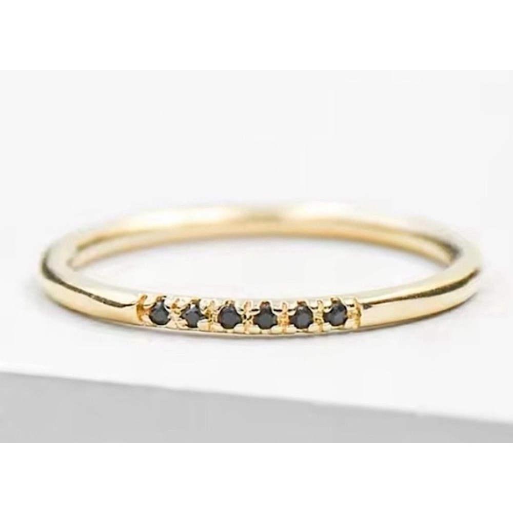 NEW Dainty 14k Gold Plated S925 Ring Black Melee Stackable Minimalist‎ Band Sz 8